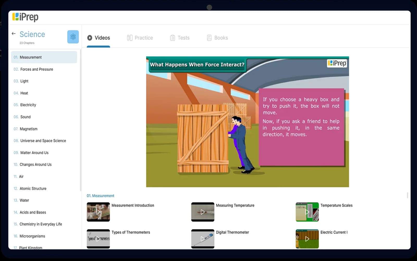 Curriculum-aligned lessons from iPrep on a tablet