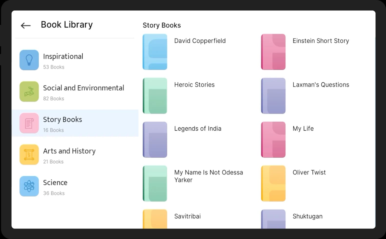 A learning tablet showing the iPrep book library