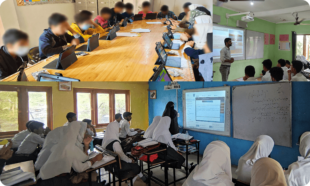 Students learning in a smart classroom and digital library at an Army school in Kashmir