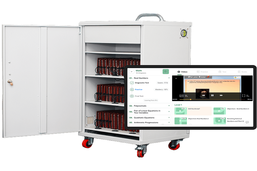 Tablet charging cabinet with tablets running the PAL app