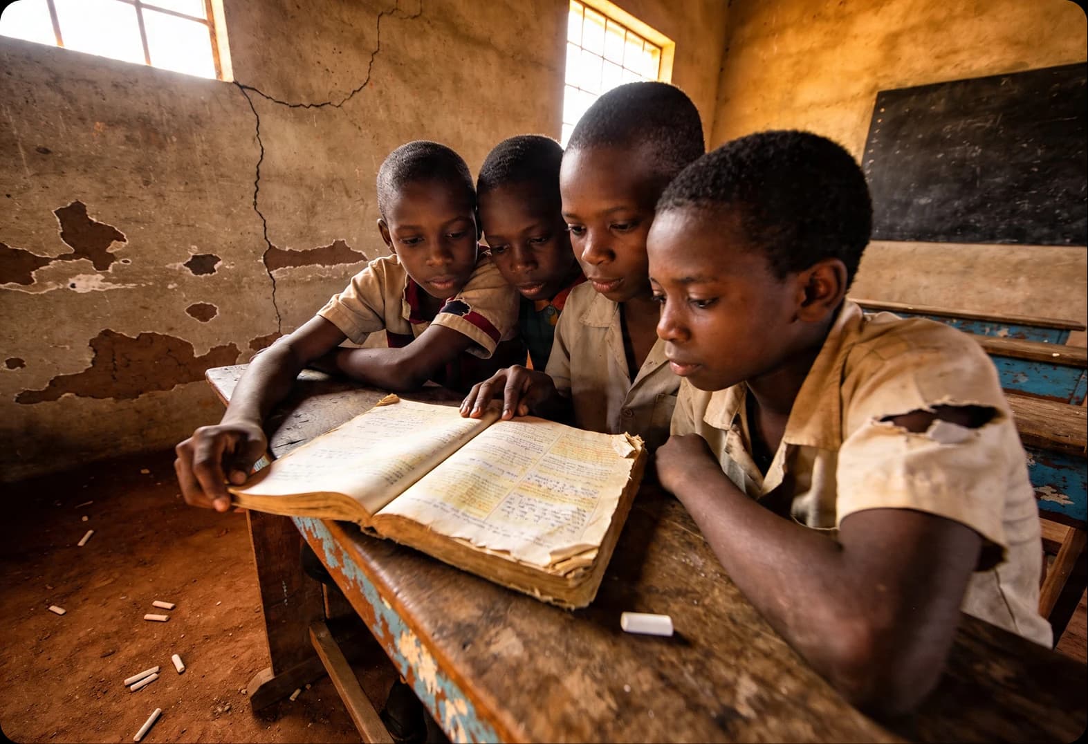 Students sharing a single textbook
