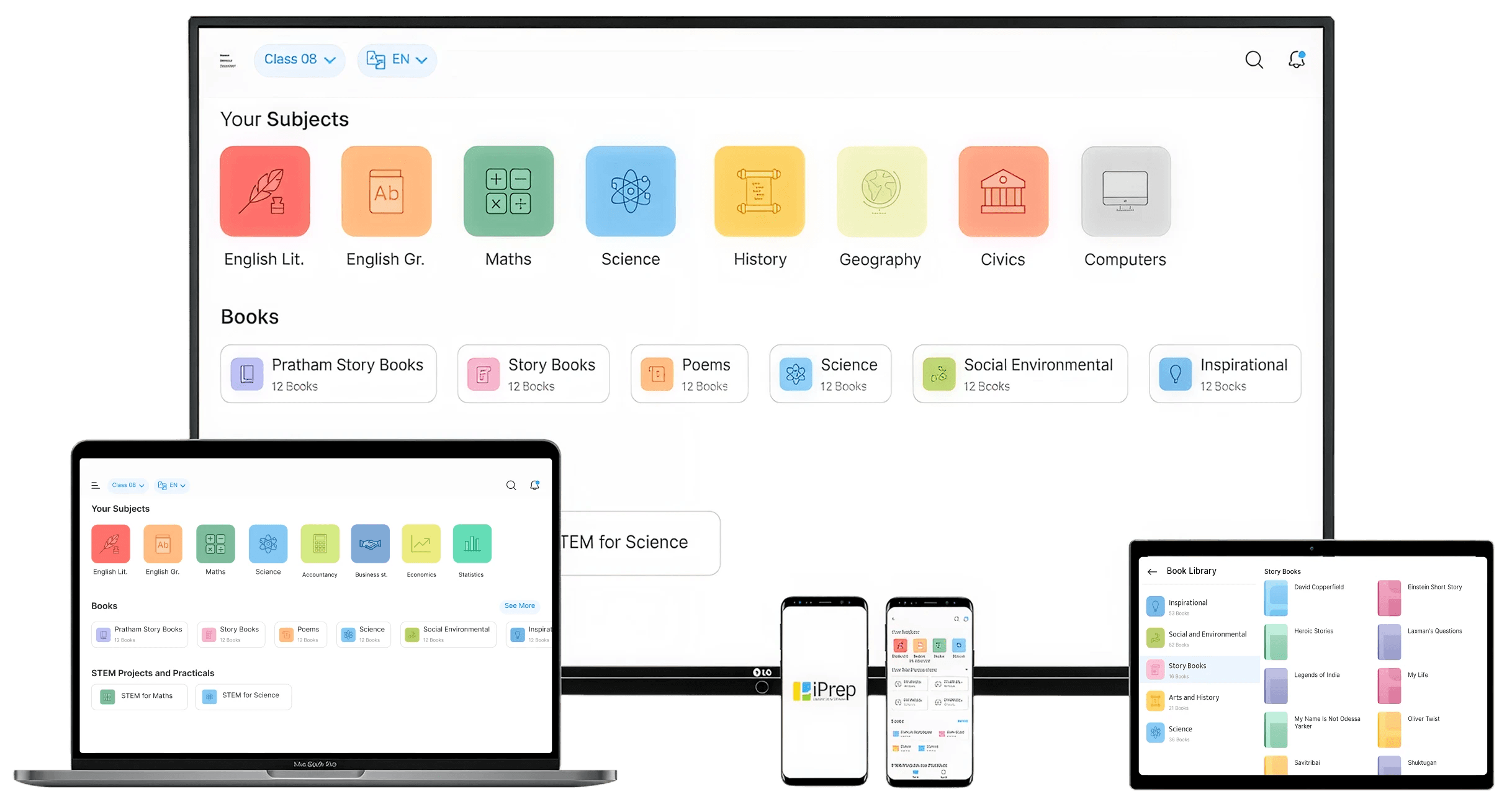 iPrep running on a smart screen, laptop, tablets and phones