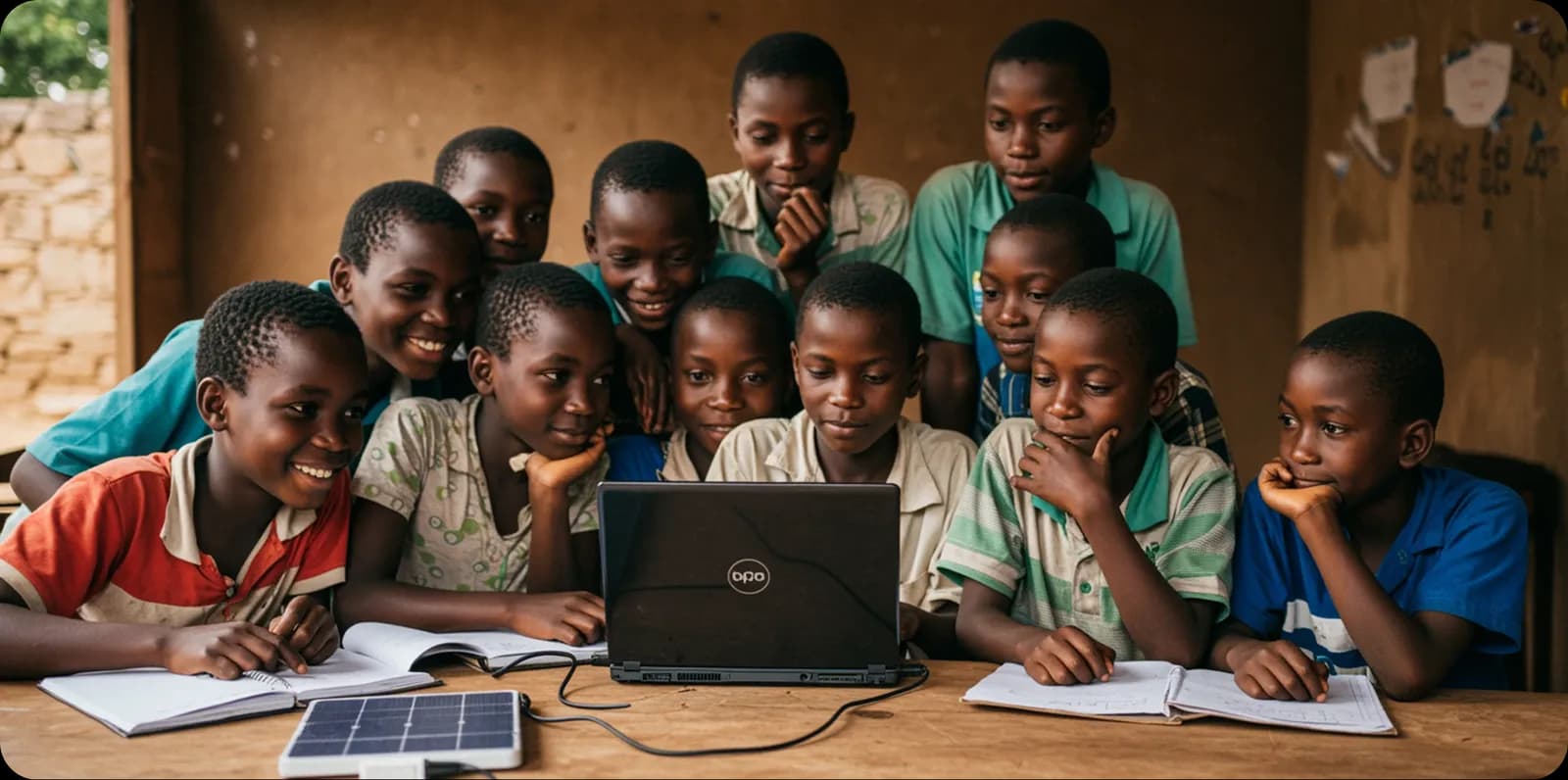Learners gathered around a laptop