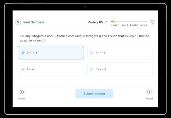 Tablet displaying an adaptive practice question tailored for remedial learning