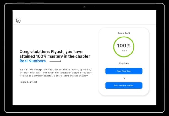 Tablet showing grade-level proficiency data of students using adaptive learning software