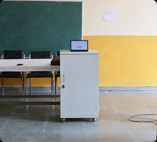 Tablet storage and charging rack set up in a school, designed by iDream Education